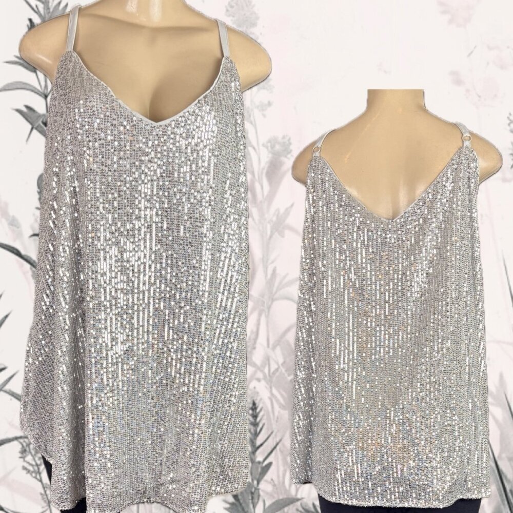 Torrid +4 Silver Sequin Lined V-Neck Adjustable Straps Flowy Swing Camisole Top